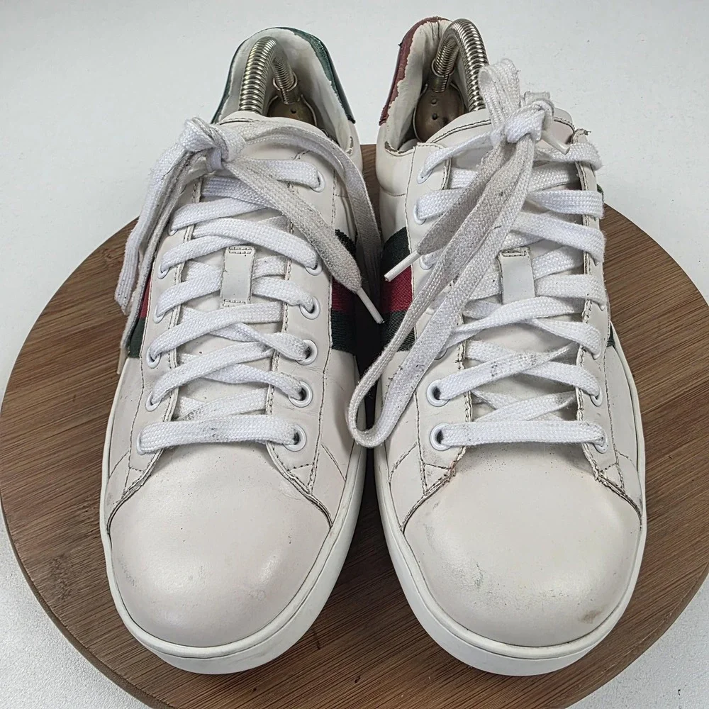 Gucci Shoes Mens Size 11 White Leather Ace GG Apple Low Top Sneakers Italy
